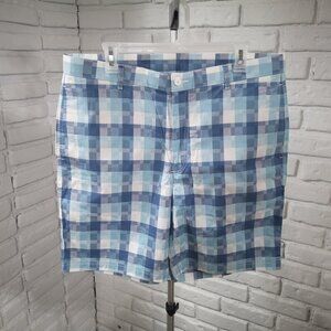 NWOT Rule 18 A Bobby Jones Brand Men's Size 36 Teal & White Plaid Golf Shorts